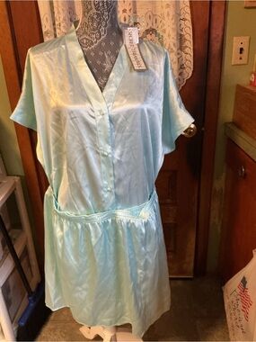 Light Aqua Satin Short Sleeve two piece Shirt and shorts